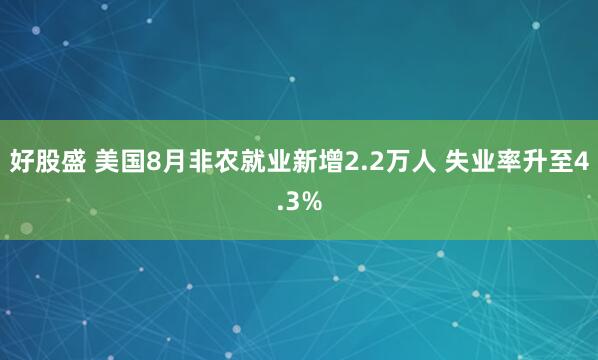 好股盛 美国8月非农就业新增2.2万人 失业率升至4.3%